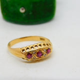 Victorian 18ct Gold, Ruby & Diamond Boat Ring Antique 1893 Birmingham