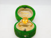 18ct Yellow Gold, Citrine & Six-Stone Diamond Dress Ring Vintage c1980