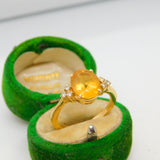 18ct Yellow Gold, Citrine & Six-Stone Diamond Dress Ring Vintage c1980