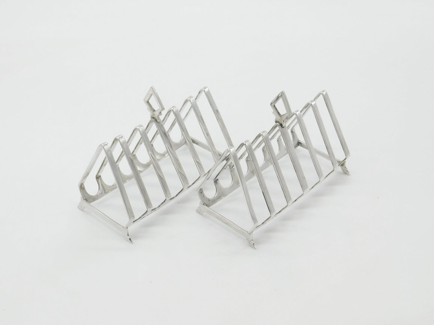 Pair of Sterling Silver Modernist Six-Bar Toast Racks 1931 Birmingham Antique