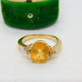 18ct Yellow Gold, Citrine & Six-Stone Diamond Dress Ring Vintage c1980