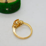 18ct Yellow Gold, Citrine & Six-Stone Diamond Dress Ring Vintage c1980