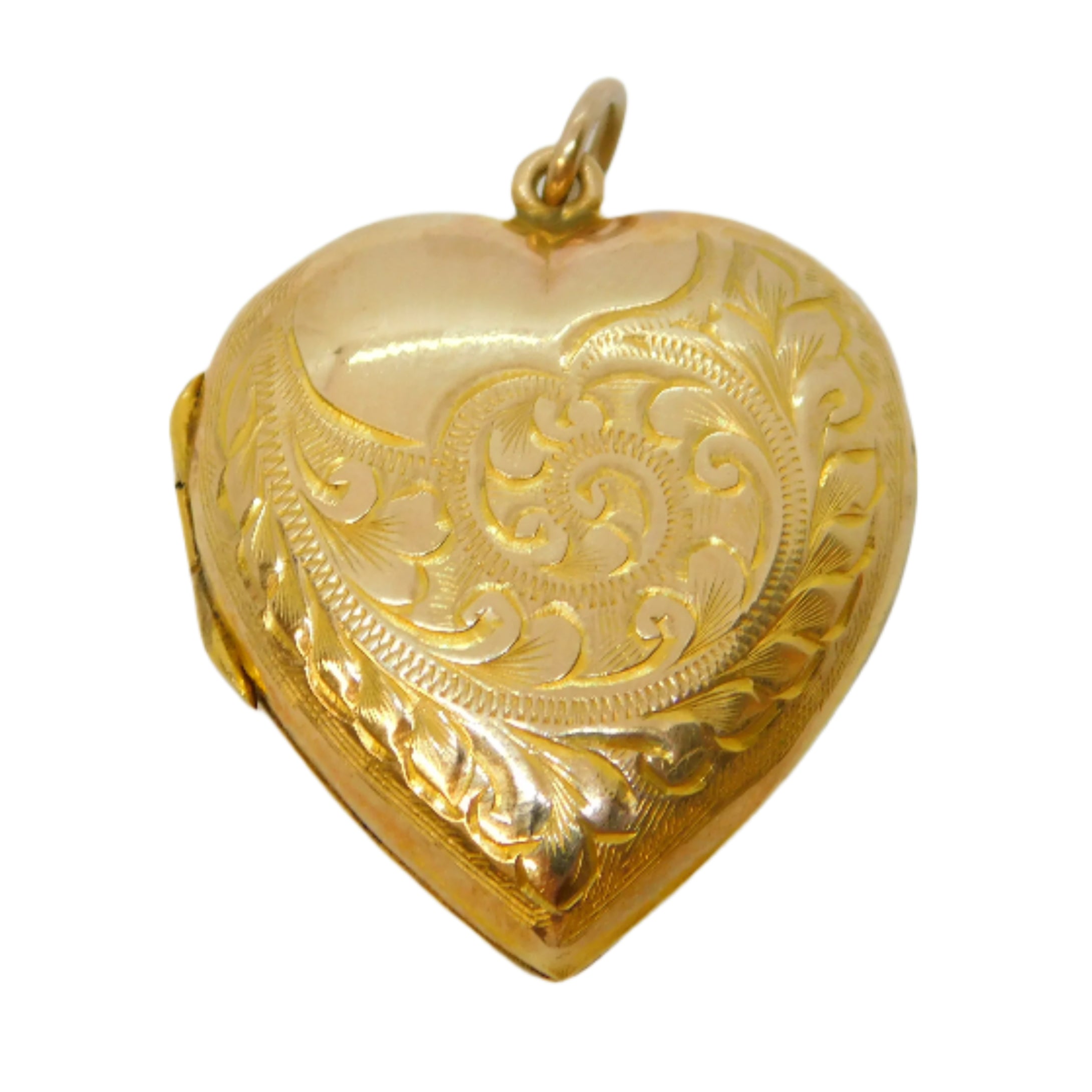 Gold heart-shaped locket on a white background