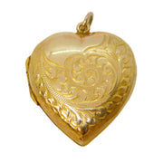 9ct Yellow Gold Back & Front Floral Pattern Heart Locket Pendant Antique c1920
