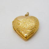 9ct Yellow Gold Back & Front Floral Pattern Heart Locket Pendant Antique c1920