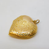 9ct Yellow Gold Back & Front Floral Pattern Heart Locket Pendant Antique c1920