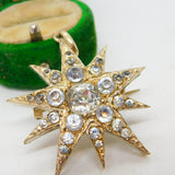 Victorian Sterling Silver Gilt & Paste Set Starburst Drop Pendant Antique c1880