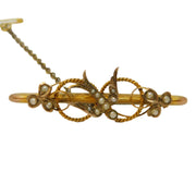 Edwardian 9ct Yellow Gold Seed Pearl Set Swallow Brooch Antique 1908 Chester