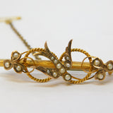 Edwardian 9ct Yellow Gold Seed Pearl Set Swallow Brooch Antique 1908 Chester