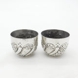 Pair of Victorian Sterling Silver Floral Pattern Salt Cellars 1878 London Antiqu