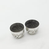 Pair of Victorian Sterling Silver Floral Pattern Salt Cellars 1878 London Antiqu