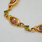 9ct Yellow Gold, Pink Topaz & Peridot Floral Dress Bracelet Antique c1930 Deco