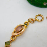 9ct Yellow Gold, Pink Topaz & Peridot Floral Dress Bracelet Antique c1930 Deco