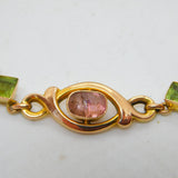 9ct Yellow Gold, Pink Topaz & Peridot Floral Dress Bracelet Antique c1930 Deco