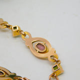 9ct Yellow Gold, Pink Topaz & Peridot Floral Dress Bracelet Antique c1930 Deco