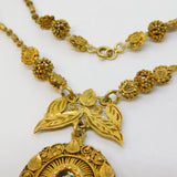 17th Century Spanish Colonial Silver Gilt Cannetille Reliquary Floral Necklace Antique