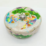 Japanese .999 Pure Silver Guilloche Enamel Floral-Bird Pattern Tea Caddy Antique