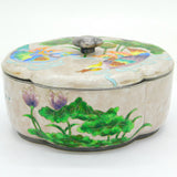 Japanese .999 Pure Silver Guilloche Enamel Floral-Bird Pattern Tea Caddy Antique