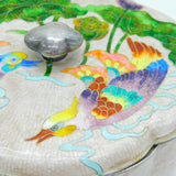 Japanese .999 Pure Silver Guilloche Enamel Floral-Bird Pattern Tea Caddy Antique