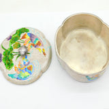 Japanese .999 Pure Silver Guilloche Enamel Floral-Bird Pattern Tea Caddy Antique
