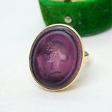 George III Grand Tour Carved Amethyst Cameo Signet Ring Antique c1820