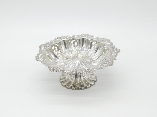 Edwardian Sterling Silver Pierced Large Pedestal Sweet Treat Dish 1904 Antique