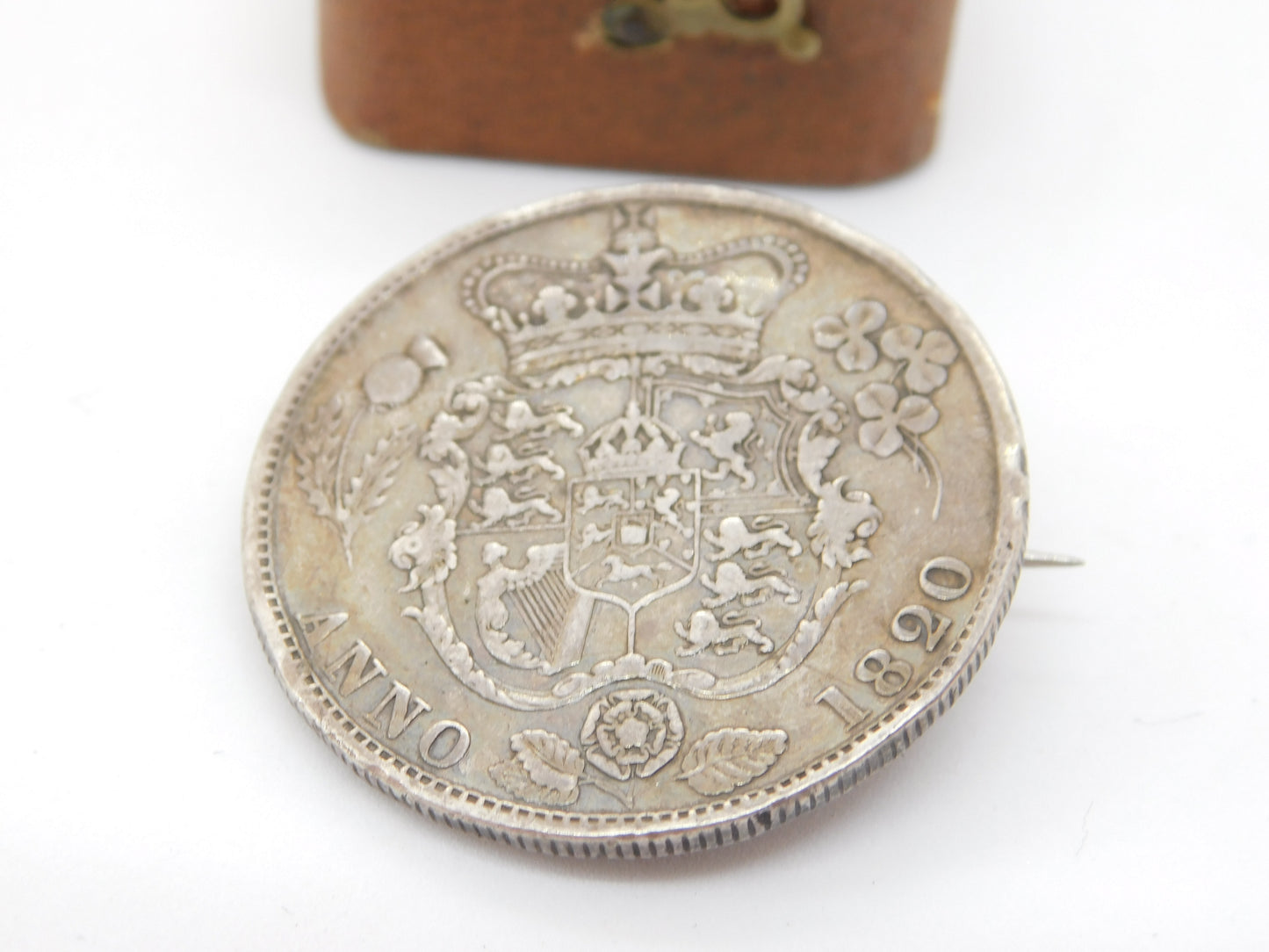 Georgian Sterling Silver Half Crown Coin Brooch 1820 Antique King George IV