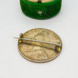 Victorian Sterling Silver Gitl & Red Enamel Half Crown Coin Brooch Antique 1887