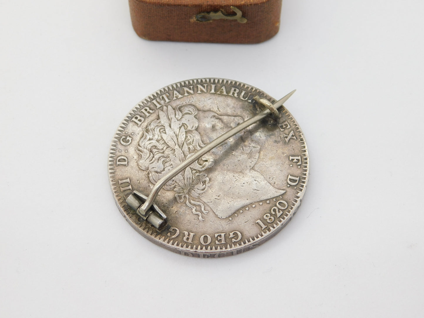 Georgian Sterling Silver Crown Coin Brooch 1820 Antique King George III