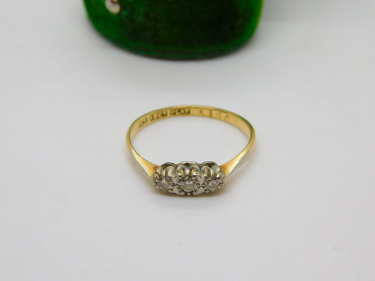 Victorian 18ct Yellow Gold 0.2ct Diamond Three Stone Band Ring Antique c1900