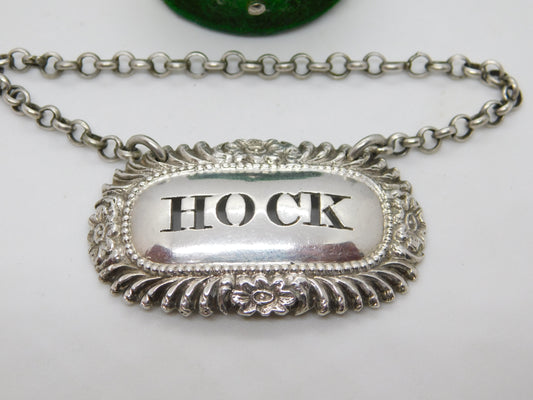 George III Sterling Silver 'Hock' Decanter Label Floral Antique 1820 London