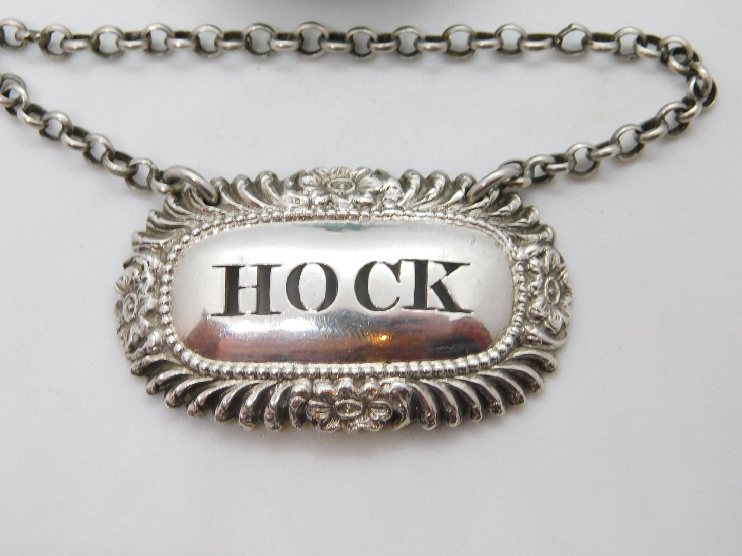 George III Sterling Silver 'Hock' Decanter Label Floral Antique 1820 London