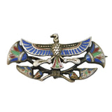 Egyptian Revival .800 Silver Enamel Wing Form God Brooch Antique c1920 Deco
