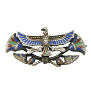 Egyptian Revival .800 Silver Enamel Wing Form God Brooch Antique c1920 Deco