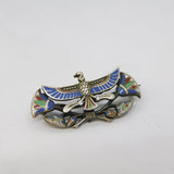 Egyptian Revival .800 Silver Enamel Wing Form God Brooch Antique c1920 Deco