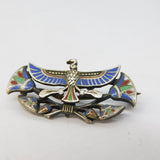 Egyptian Revival .800 Silver Enamel Wing Form God Brooch Antique c1920 Deco
