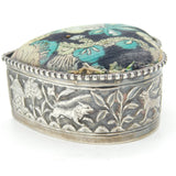 19th Century Indian Sterling Silver Lion & Elephant Pattern Pin Cushion Antique c1880
