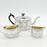 Victorian Sterling Silver Fluted Pattern Bachelors Tea Set Antique 1887 Chester