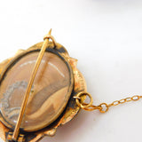 Victorian 18ct Gold, Onyx, Enamel & Seed Pearl Trefoil Mourning Brooch Antique 1887