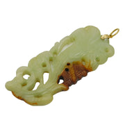 Chinese 20ct Yellow Gold & Celadon Jade Floral Pendant Antique c1880s