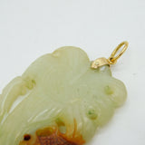 Chinese 20ct Yellow Gold & Celadon Jade Floral Pendant Antique c1880s