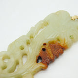 Chinese 20ct Yellow Gold & Celadon Jade Floral Pendant Antique c1880s