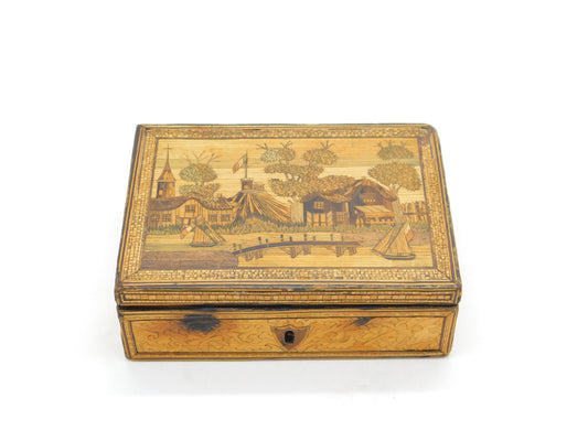 Georgian Napoleonic Prisoner of War Straw Work Trinket Box Antique c1815