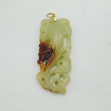 Chinese 20ct Yellow Gold & Celadon Jade Floral Pendant Antique c1880s