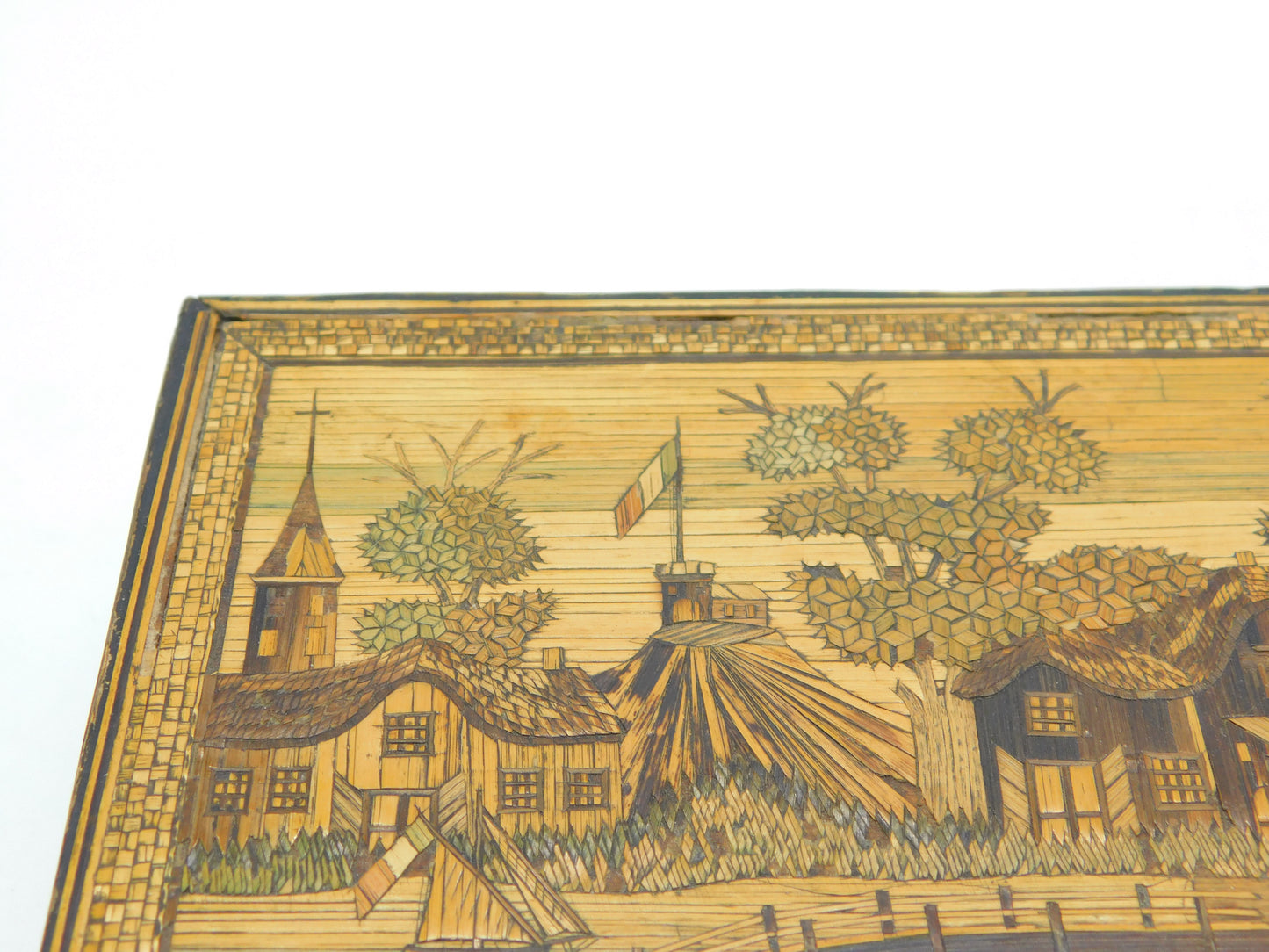Georgian Napoleonic Prisoner of War Straw Work Trinket Box Antique c1815