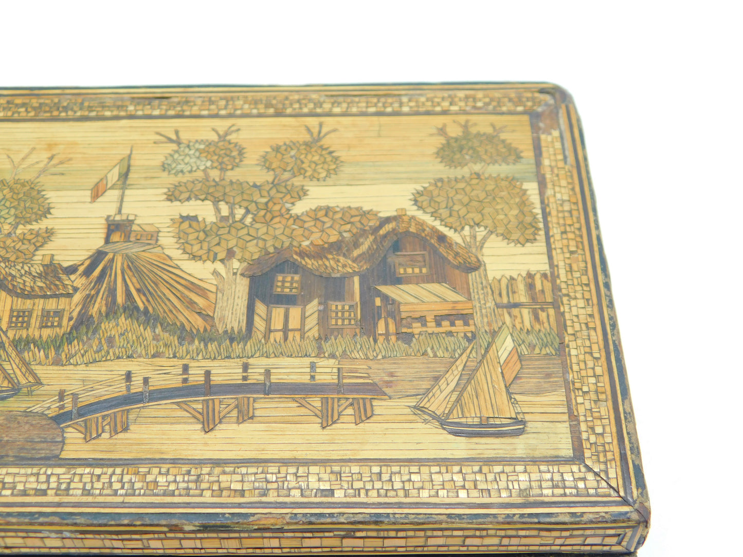 Georgian Napoleonic Prisoner of War Straw Work Trinket Box Antique c1815