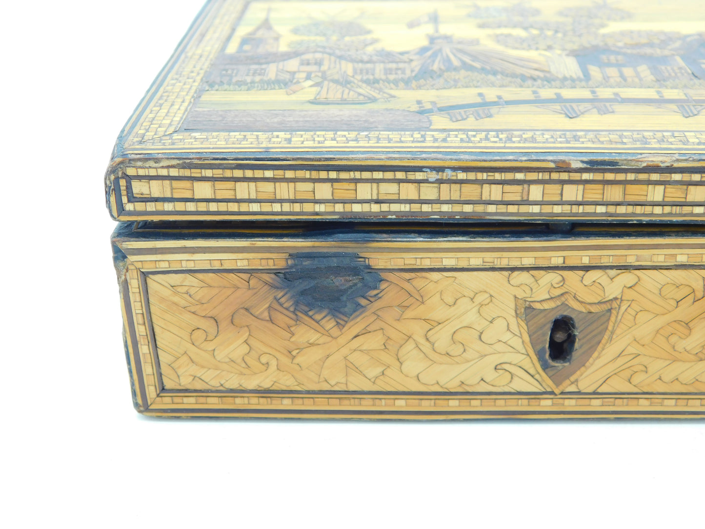 Georgian Napoleonic Prisoner of War Straw Work Trinket Box Antique c1815