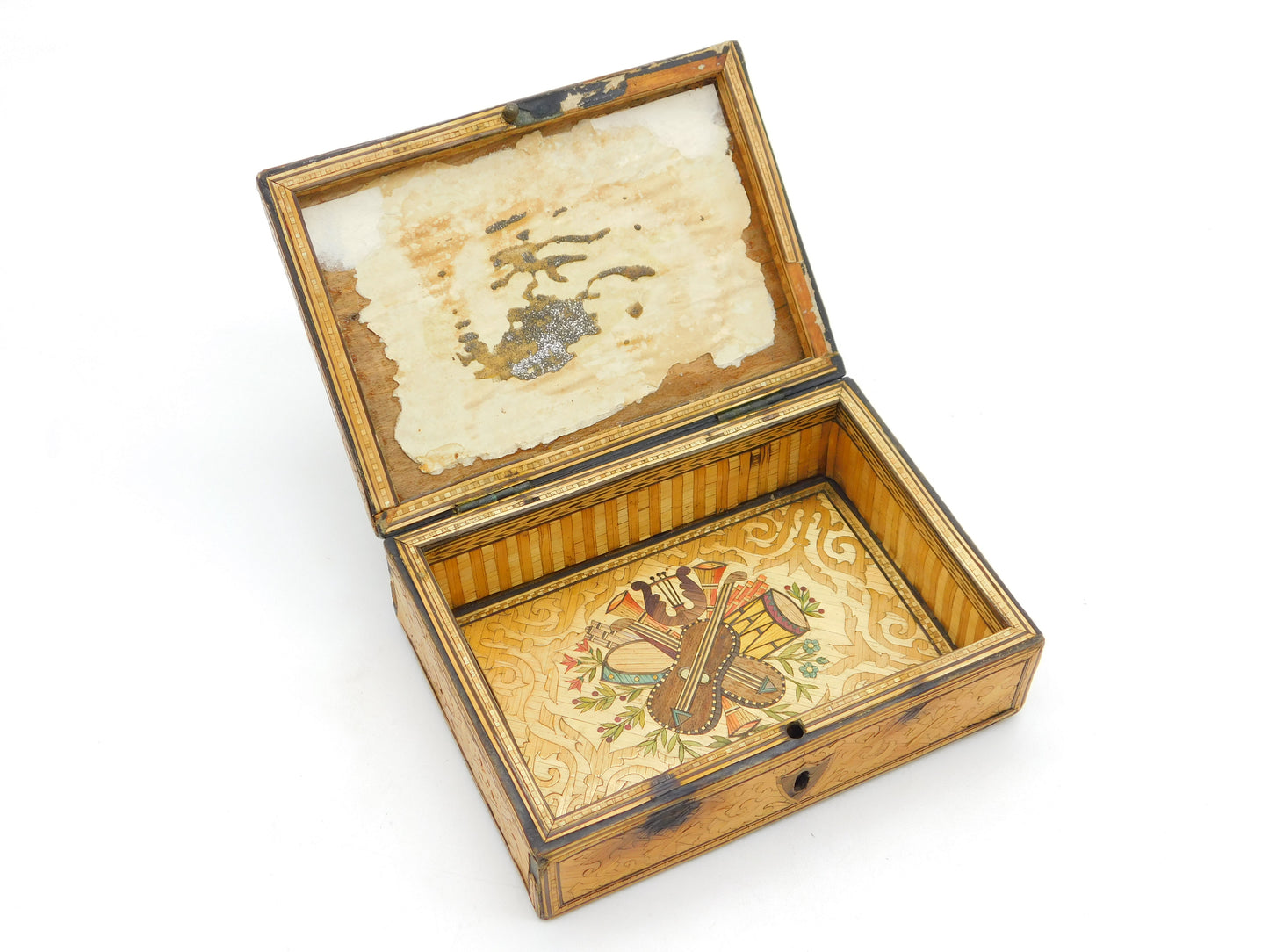 Georgian Napoleonic Prisoner of War Straw Work Trinket Box Antique c1815