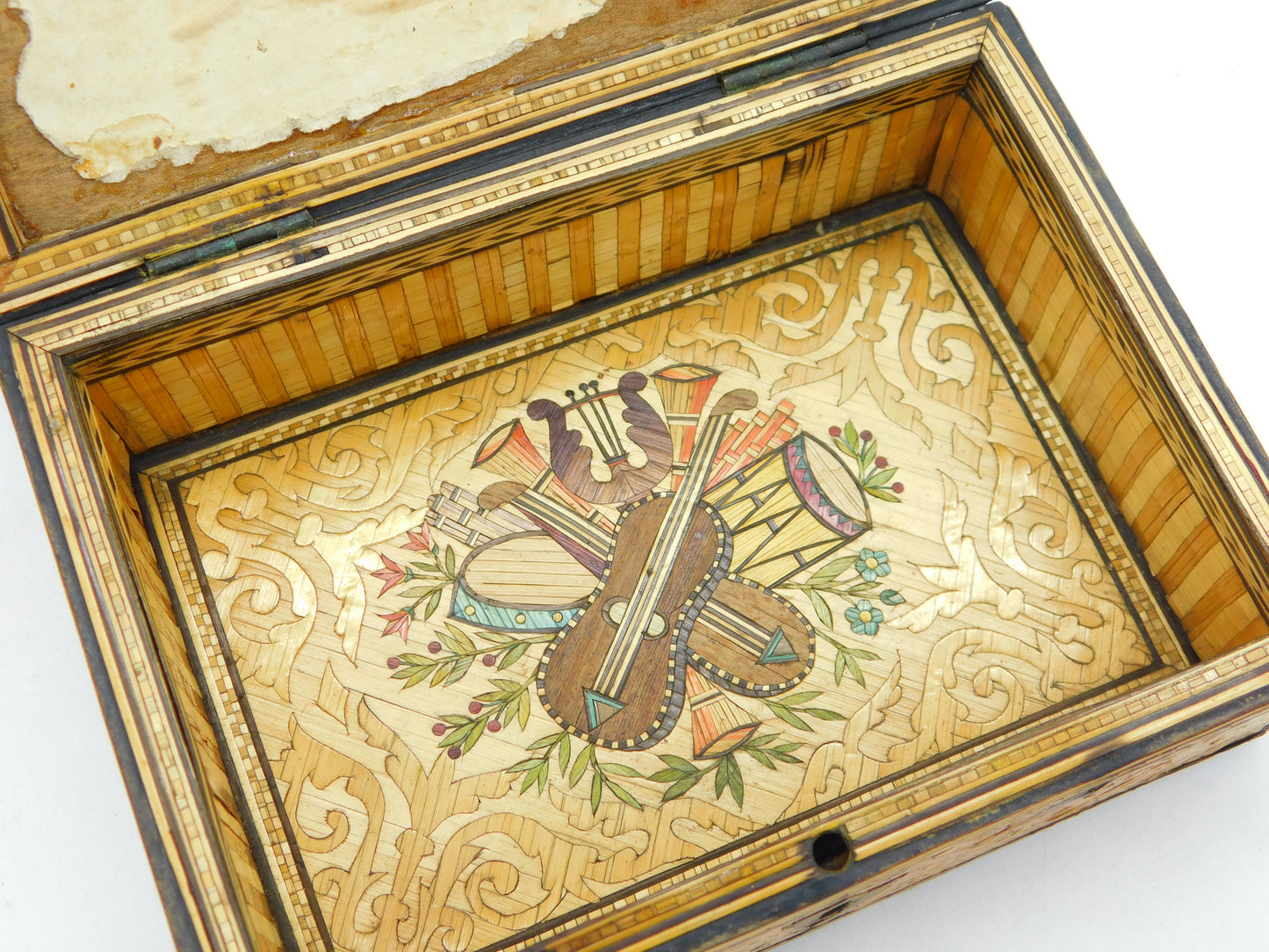 Georgian Napoleonic Prisoner of War Straw Work Trinket Box Antique c1815