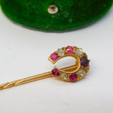 Victorian 15ct Gold, Ruby & Diamond Horseshoe Stick Pin Antique c1890